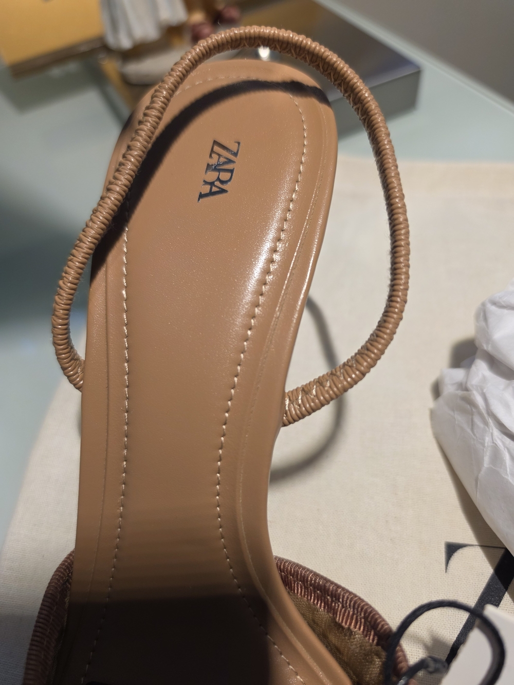 Zara Embellished Pointed Slingback Mules in Brown - Picture 3 of 6